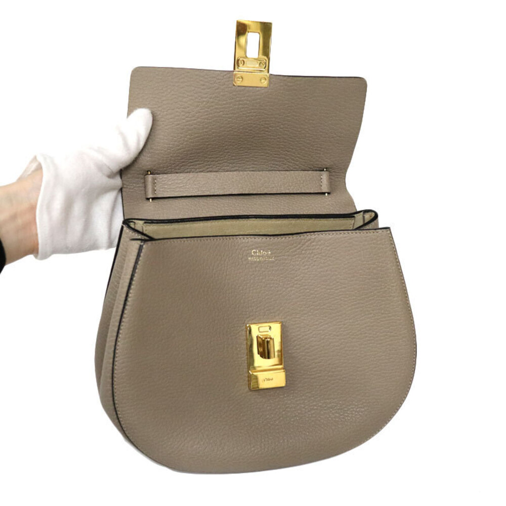 Chloe Drew Shoulder Bag Crossbody Greige Gray Chain Strap Leather - Picture 9 of 10